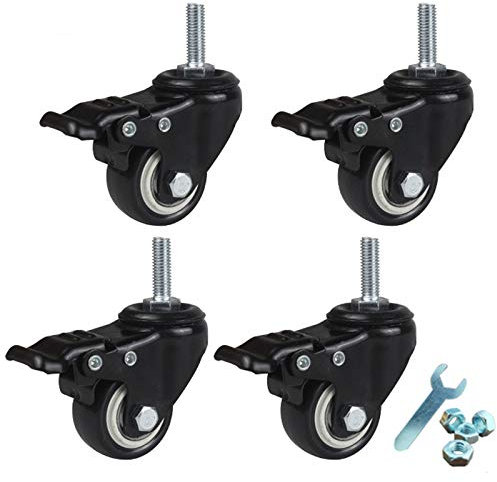 SAJMN Schwerlastrollen, Ersatz-Möbelrollen, Lenkrollen, Polyurethan-Doppellagerräder, 60 mm, Tragkraft 160 kg, M12 x 30 mm Schaft, 4 Stück (Bremse)