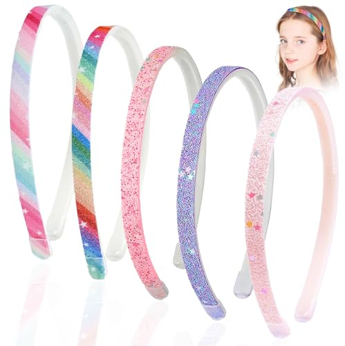 Diadema Para Niña Con Purpurina, 5 Unidades Diademas Para Niña, Plástico, Brillantes, Bonitas, Antideslizantes, Con Confeti, Accesorios Para El Cabello De Color Para Niñas