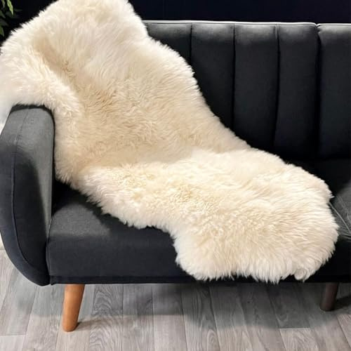 rodeo 100% Genuine Sheepskin Rug – Authentic Natural Lambskin Eco Rug, Single Pelt, Luxury Plush Wool for Home Décor, Bedroom & Living Room (Natural, 2x6ft)