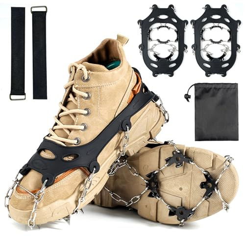 Crampons pour Chaussures d'hiver, Crampons antidérapants pour la Neige, la Neige, la Glace, la Traction avec 18 Crampons antidérapants pour la Marche, Le Jogging, l'escalade et la randonnée (XL)