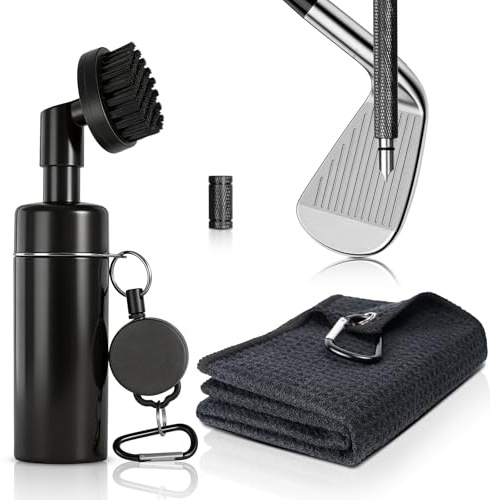 Vicloon Outils de Nettoyages de Golf, 3PCS Kit de Nettoyage de Club de Golf avec Serviette Golfs, Brosse Nettoyante pour Club de Golfs avec Clip et Bouteille à Presser, pour Enthousiastes Amateurs