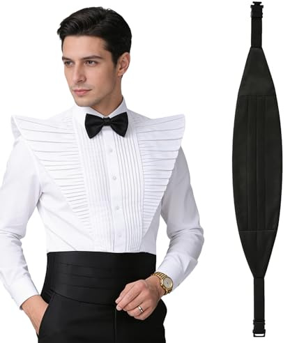 PureSphere Pre-Tied Adjustable Men's Cummerbund, Black Silk-Like Waistband | pre-tied adjustable men's cummerbund, black silk-like fabric, ideal for wedding banquet business formal parties