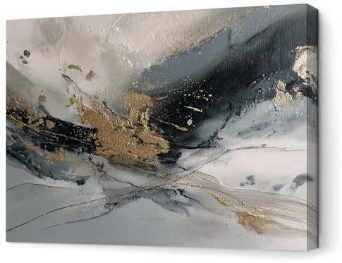 Panorama Cuadros Decoración Salón Modernos - Abstracto Dorado 70x50 cm - Bastidor de Madera - Lienzos Decorativos para colgar en Pared - Regalos Originales para Dormitorios, Cocina, Habitación
