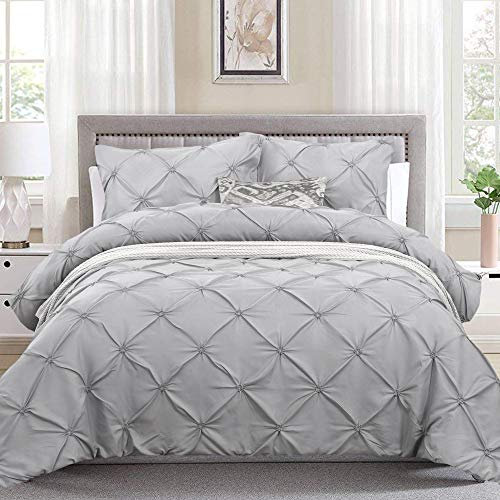 3 Piezas Ropa de Cama Lujo Gris Pellizco Plisado Funda Nórdica Conjunto para el Hogar 200x200cm