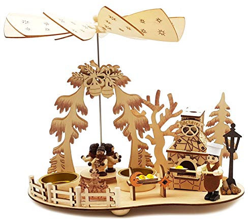Wichtelstube-Kollektion Weihnachtspyramide Holz mit Räucherhaus Teelichter Weihnachten Bäckerei Pyramide