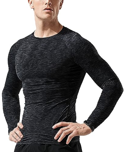 Herr Sport Skinny Tight Compression Base Layer Fitness Långärmad Bodybuilding Toppar Grå X-Large