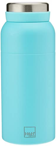 H&H Botella térmica de acero inoxidable 18/10 sin BPA, botella de agua reutilizable, para adultos y niños, termo de metal para bebidas calientes o frías con atractivo diseño, 350 ml, Azul Claro
