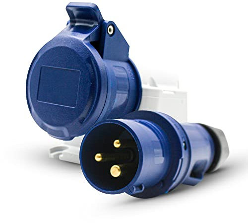 DOJA Industrial | Steckdose Cee Adapter + 220 Volt Stecker | 32A - 2P + E 3-Poliger Einphasen-Industrie Stromadapter | Strom Schuko Stecker Kupplung | Stromkabel Stecker | Wohnwagen Camping Kabel