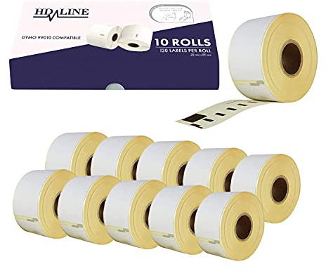 Leyf Etichette per Dymo 99010 - S0722370-89 X 28 mm - 10 rotoli di etichette pacco x 130 pezzi per rotolo = 1300 etichette, autoadesiva, etichette per indirizzi, Compatibile con Dymo e Seiko