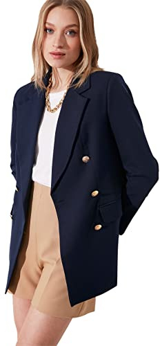 Trendyol Blazer Oversize détaillé pour Femme, Bleu Marine, Bleu Marine, 66