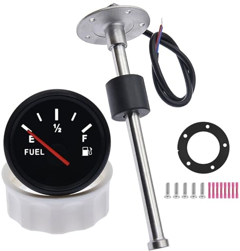 Geloo Jauge de Niveau de Carburant avec Capteur de Niveau de Carburant, 0-190 Ohm Capteur de Niveau d'eau et de Niveau d'huile 52mm Jauge à Carburant pour Voiture, Bateau, Camion, Camping-car (275 mm)