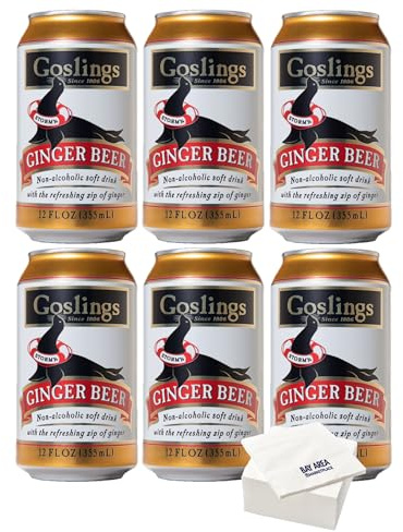 Goslings Ginger Beer, 12oz Cans, (Pack of 6) with Bay Area Marketplace Napkins