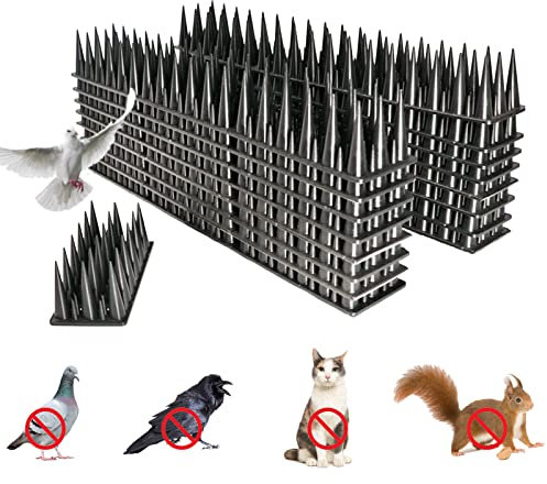 FINEVERNEK 18 Stück Taubenabwehr Spikes, 5 Reihig Vogelabwehr Spikes Kunststoff, Taubenschutz für Balkon, Fensterbank, Katze, Marder, Taube, Zaun und Dach, Vogelschutz Spikes 5.4 Meters