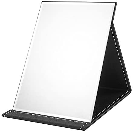 Großer Klappspiegel Tischspiegel Tragbarer Super HD Make-up Spiegel PU Leder Klappspiegel Reisespiegel mit Schwarz-Leder Hülle Geeignet Für Badezimmer Schlafzimmer Camping Standspiegel（21 * 15cm）