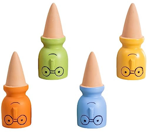 Happyyami 4pcs Terracotta Watering Spikes Automatic Plants Waterers Self Watering Globes Cute Head Face Planter Irrigation Devices System for Vacation Houseplant