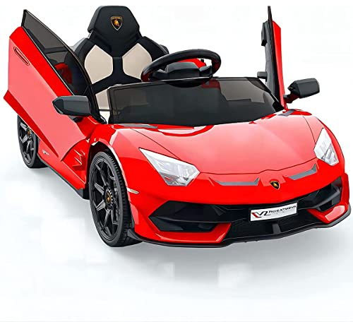 Coches eléctricos para niños Lamborghini de 12 V con Licencia Oficial, Coche de batería Deportivo con Control Remoto para Padres, 2 velocidades, Sistema de Sonido, Faros LED y Puertas hidráulicas