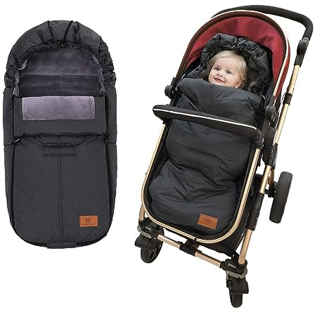 Fußsack für Kinderwagen Universal Baby Fußsack Schlafsack Winterfußsack Waschbar Passend für Alle Kinderwagen (Schwarz)