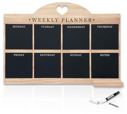 Empire Weekly Planner and Menu Board - Blackboard Wall Mounted Daily To Do List Meal Planner with White Cloth for Office & Home (Standard, Wood)