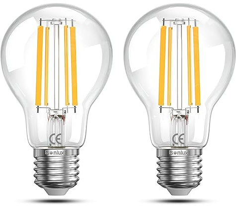 Bonlux E27 Screw Bulb 12W LED Warm White 2700K, ES E27 Large Edison Lamp Bulb Dimmable Filament Bulbs 100W 120W Equivalent, GLS A60/A19 Vintage Classic Screw in Fit Light Bulbs, Pack of 2