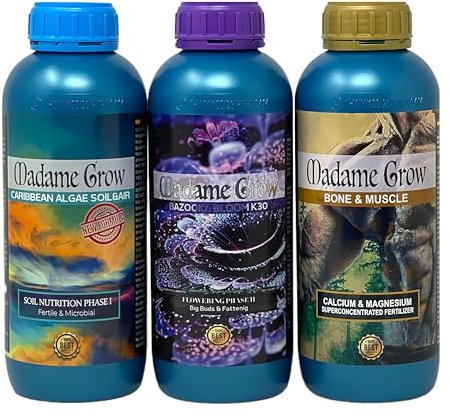 Madame Grow - Kit Florwest - Fertilizzanti Organici - Promuove la Fioritura, Favorisce la Resa e una Crescita Sana - Bazooka Bloom, Caribbean Algae e Bone & Muscle - 3 x 1 L c/u