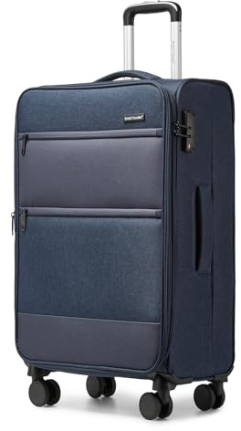 British Traveller Koffer Trolley Mittelgroß Reisekoffer 4 Rollen Leicht Weichgepäck Handgepäck Koffer Stoff mit TSA Schloss,Rollkoffer Blau Gepäck M