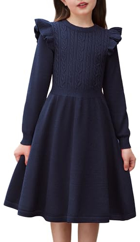 Arshiner Vestido de jersey para niña, vestido de punto, vestido de otoño, vestido de invierno, vestido de manga larga, vestido de línea A, monocolor, vestido festivo de Navidad, vestido de fiesta