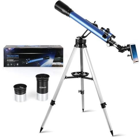 Teleskop 60/700 mm mit 6 mm und 25 mm Kellner-Okularen, Astronomisches Teleskop für Anfänger mit Sucher 5x24 Stativ Adapter für Telefon, zur Beobachtung des Mondes und der Planeten