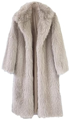 ZhuiKun Manteau en Fausse Fourrure Femme, Manteau long Élégant Mi-Longue Veste d'hiver Chaude avec poches - Kaki, S