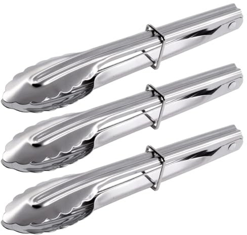 3 Pieces Mini Stainless Steel Serving Tongs Small Metal Tongs for Serving Food Cooking Salad Grilling,Salad Servers,Salad Tongs(7-Inch)