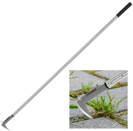 BARAYSTUS Crack Weeder, Stainless Steel Manual Crevice Weeding Tool, Long Handle Weed Grabber Remover, L-Shaped Manual Weeder Puller, Durable Crevice Weeding Tool for Sidewalk Garden Patio Lawn