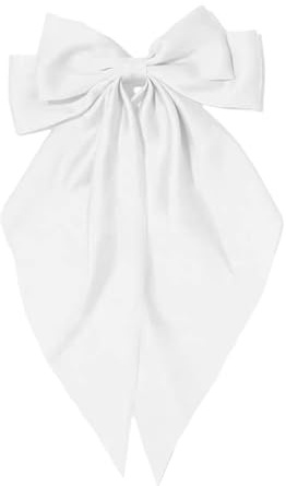 Hair Bows for Women White Clips Large Satin Ribbon Bow Accessories Silk Big Hairs Bow for Girls Cute Christmas Long Hair Bows for Girls Hair Clip (white)