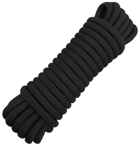 10mm Rope, Multipurpose Rope, Durable Outdoor Indoor Cord for Cargo Bundling, Camping, Hiking, Boating, Fishing, DIY Crafts, and Home Projects (Black, 10m)