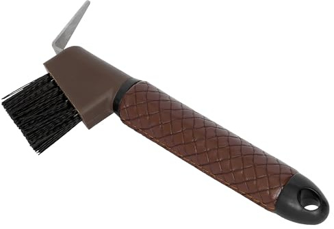 START Raschietto per zoccoli con spazzola – raschietto ergonomico per cavalli – robusto pulitore 2 in 1 con manico antiscivolo per una facile e sicura cura degli zoccoli (marrone)