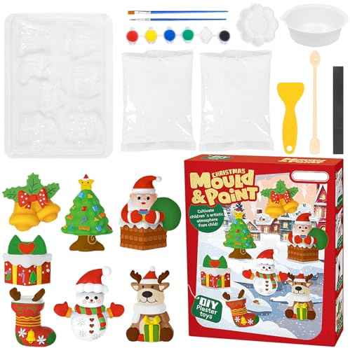 Kit de bricolage de Noël, figurines de plâtre à peindre, kit de moulage de plâtre de Noël avec 7 motifs, kit de peinture pour plâtre, figurines à peindre, bricolage de Noël, kit de peinture créatif à