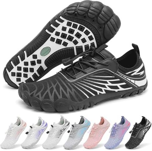 SAGUARO Scarpe Barefoot Minimaliste Donna Scarpette da Acqua Traspiranti Asciugatura Rapida Scarpe da Scoglio Antiscivolo per Bagno Spiaggia Yoga Surf, Nero, 39 EU