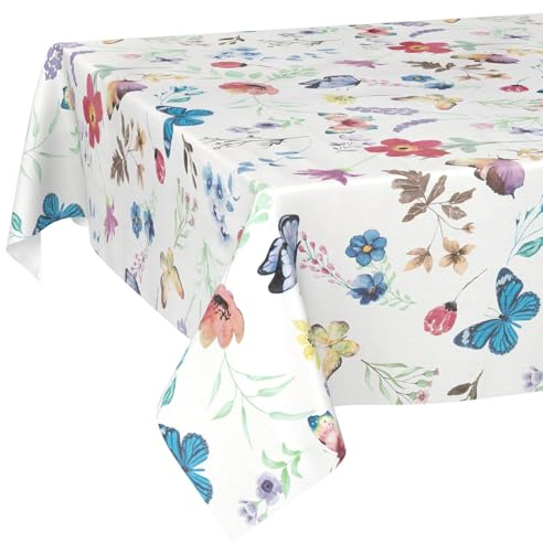 Wachstuchtischdecke Tischdecke abwaschbar Wachstischdecke pflegeleicht wasserabweisend Lotuseffekt Gartentischdecke Schmetterlinge 100 x 140 cm Schnittkante