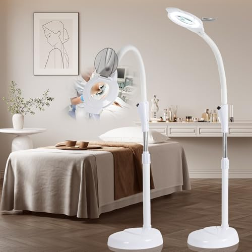 KALVISH Lámpara con lupa de 10 y 30 aumentos para cosmetólogos, 2500 lúmenes, cuello de cisne flexible, regulable sin niveles, lámpara LED de pie para extensión de pestañas, tatuajes, manualidades