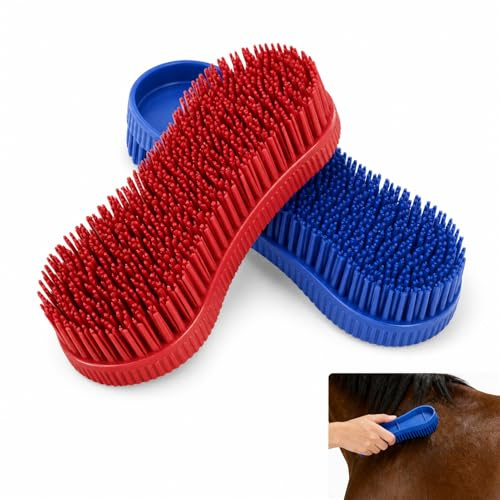 2 Pack Horse Brush Daily Coat Care Tool for Horses and Ponies Red Blue
