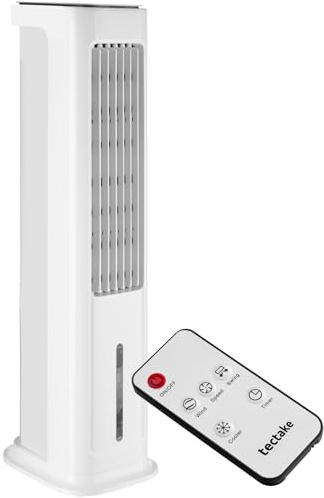 tectake® Raffrescatore d'aria 4in1, Condizionatore Portatile, Serbatoio 5L, 2 Siberini, Ventilatore a Torre, Purificatore, 3 Modalità, Telecomando Timer, Climatizzatore Portatile Silenzioso - Bianco