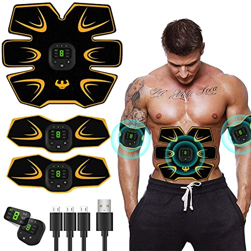 HONGXIAN Electrostimulateur Musculaire,Ceinture Abdominale Electrostimulation,3 La Machine,3 Patch,8 Modes et 19 Intensités,LCD,Rechargeable par USB pour Abdos/Bras/Jambes/Fesses