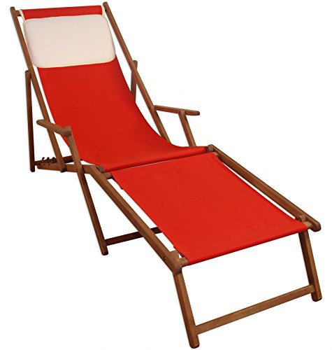 Lungo e robusto sdraio Rosso in Faggio con braccioli poggiapiedi cuscino Beige 10-308FKH