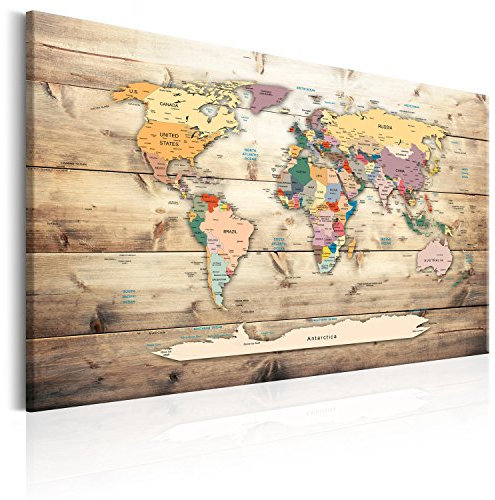 murando - Pannello di Fibra con Puntine - Mappamondo 120x80 cm 1 Pezzo - Bacheca & Quadro su tela in un uno - Decorativo per Parete - Lavagna Grande per le Note Ufficio - Planisfero k-C-0077-v-a