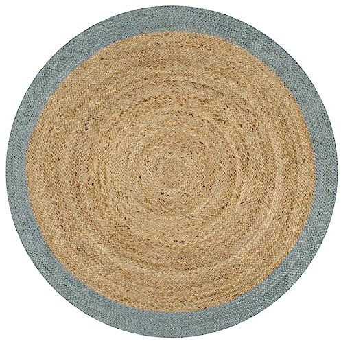 vidaXL Alfombra Redonda de Yute Tejida a Mano Tapete Alfombrilla Felpudo Moqueta Tapiz Esterilla Artesanía Decoración Diámetro 150cm Borde Verde Oliva
