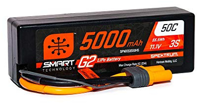 Spektrum SPMX53S50H5 5000mAh 3S 11.1V Smart G2 LiPo 50C Hard Case IC5, Grey/Silver