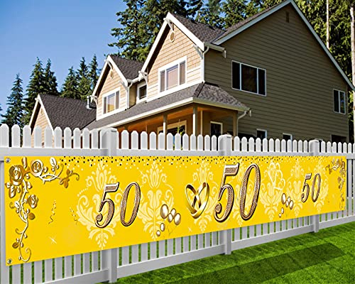 HOWAF Pancarta 50 Aniversario Decoración Bodas Oro Pancarta, Tela Pancartas para 50 Años Cumpleaño Bodas Oro Decoración para Pared Jardín Mesa Decoración, 270 * 35cm