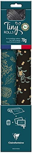 Clairefontaine 223889C - Set Tiny Rolls, 2 Geschenkpapierrollen 5x0,35m, 70g + 1 Rolle Geschenkband + 10 Geschenketiketten, Kraftpapier, schwarz/blau