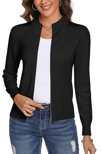 Aottori Knitted Cardigans for Women Zip Up Open Front Lightweight Knitwear | Long Sleeve Jacket, Soft Comfortable Feel, Basic Casual Layering for Spring, Fall, Winter, Daily Wear