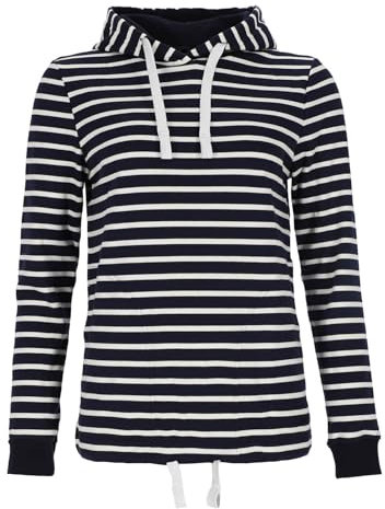 modAS Damen Kapuzenshirt Langarmshirt gestreift - Kapuzenpullover Streifenshirt Ringelshirt mit Kapuze aus Baumwolle in Blau/Weiß Größe 46