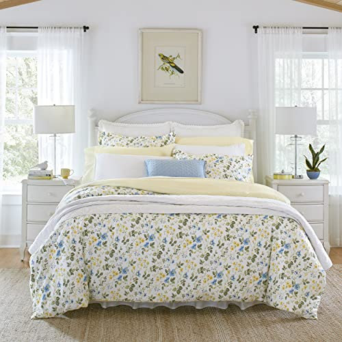 Laura Ashley | Meadow Floral Collection | Bettwäsche-Set, 100% Baumwollsatin, seidig weich & wendbar, mit Knopfverschluss, inklusive passenden Kissenbezügen, Kingsize, Blau, USHSFN1217715