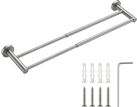XHDA Adjustable Double Towel Rail Wall Mounted, Stainless 40-70 cm Adjustable Towel Rack with Screws, Retractable Double Towel Bar for Bathroom Kitchen Wall